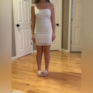 Windsor Refined Glam One-Shoulder Rhinestone Mini Dress